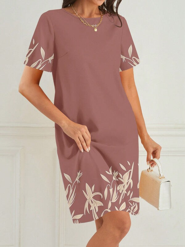 Vestido Curto Estampa Floral Manga Curta Estilo Casual