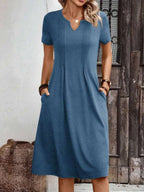 Vestido Midi Decote V Manga Curta Estilo Casual Minimalista