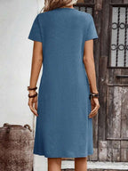 Vestido Midi Decote V Manga Curta Estilo Casual Minimalista