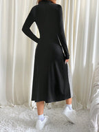 Vestido Midi Gola Polo Manga Longa Estilo Esportivo