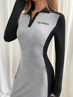 Vestido Midi Gola Polo Manga Longa Estilo Esportivo