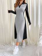 Vestido Midi Gola Polo Manga Longa Estilo Esportivo