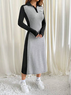 Vestido Midi Gola Polo Manga Longa Estilo Esportivo