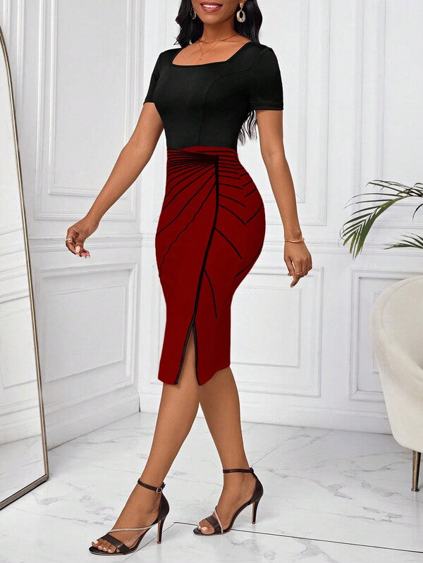 Vestido Midi Com Drapeado Assimétrico Geométrico