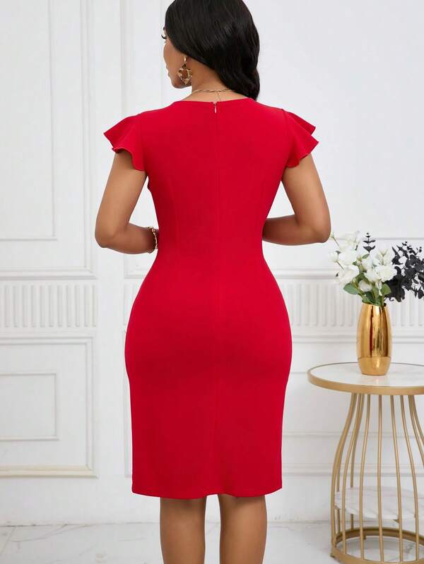 Vestido Midi Transpassado Com Botões Evasê
