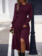 Vestido Midi Manga Longa Com Lastex Estilo Romântico