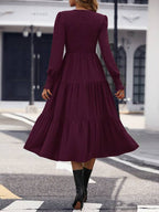 Vestido Midi Manga Longa Com Lastex Estilo Romântico