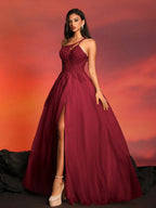 Vestido Longo Acinturado Com Fenda Frontal