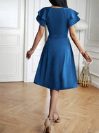 Vestido Midi Transpassado Acinturado Com Babados Elegante