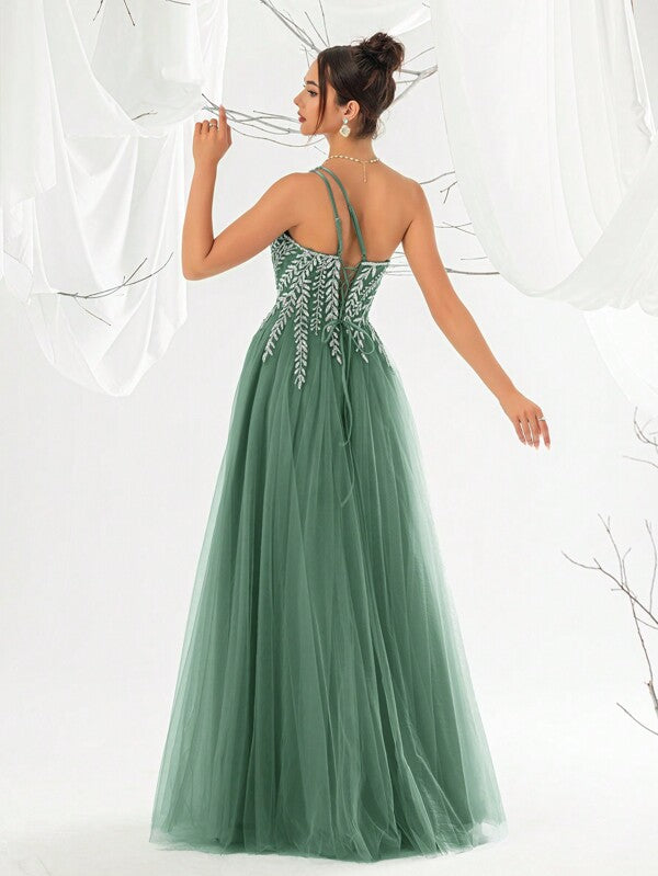 Vestido Longo Acinturado Com Fenda Frontal