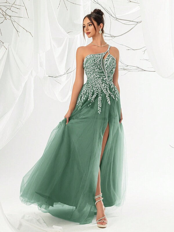 Vestido Longo Acinturado Com Fenda Frontal