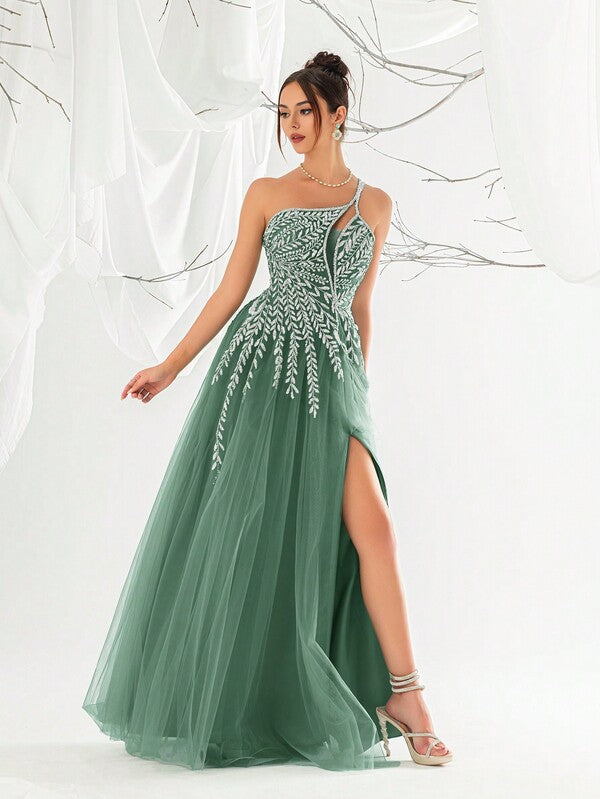Vestido Longo Acinturado Com Fenda Frontal