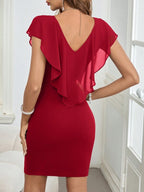 Vestido Midi Com Decote V E Sobreposição Fluida