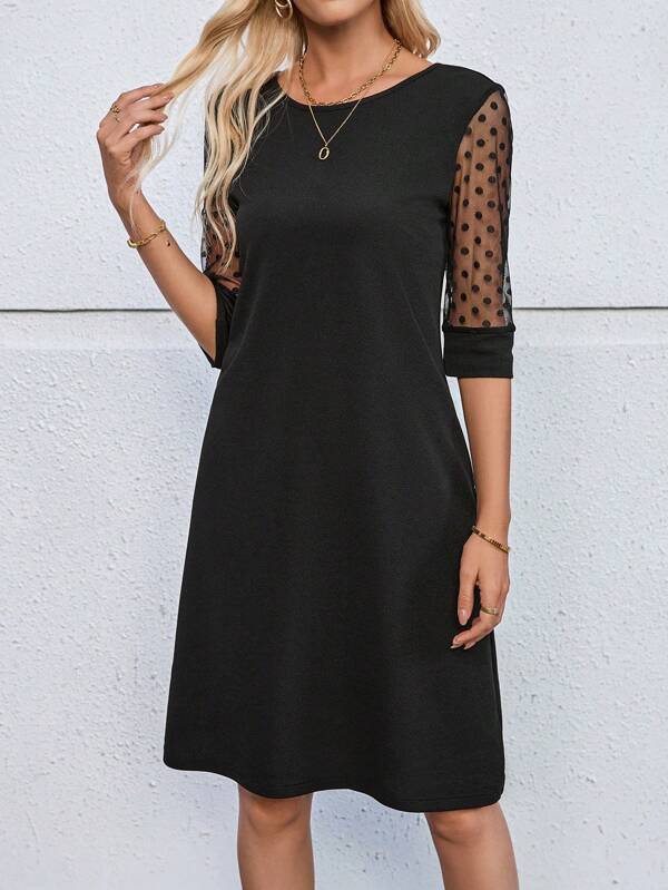 Vestido Curto Manga Tule Com Transparência Estilo Elegante