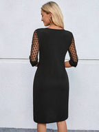 Vestido Curto Manga Tule Com Transparência Estilo Elegante