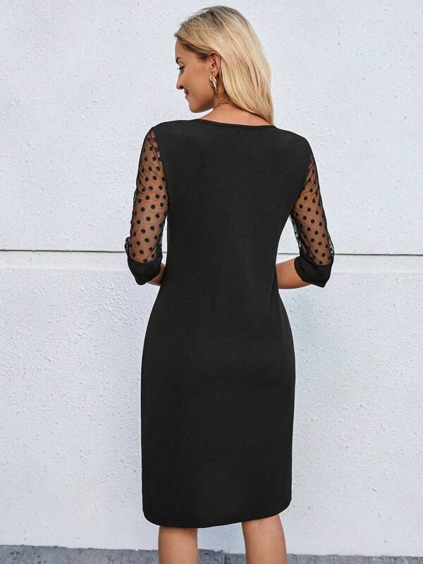 Vestido Curto Manga Tule Com Transparência Estilo Elegante