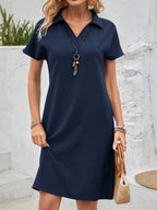 Vestido Curto Gola Polo Soltinho Texturizado Estilo Casual