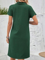 Vestido Curto Gola Polo Soltinho Texturizado Estilo Casual