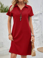 Vestido Curto Gola Polo Soltinho Texturizado Estilo Casual