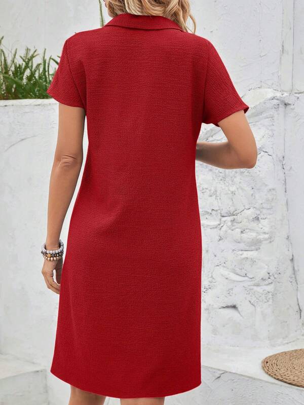 Vestido Curto Gola Polo Soltinho Texturizado Estilo Casual