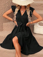 Vestido Midi Transpassado Com Babados E Faixa Ajustável