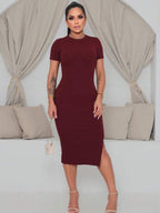 Vestido Midi Ajustado Com Fenda Lateral Minimalista Casual