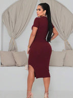 Vestido Midi Ajustado Com Fenda Lateral Minimalista Casual