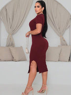 Vestido Midi Ajustado Com Fenda Lateral Minimalista Casual