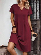 Vestido Midi Decote V Manga Curta Estilo Casual Minimalista