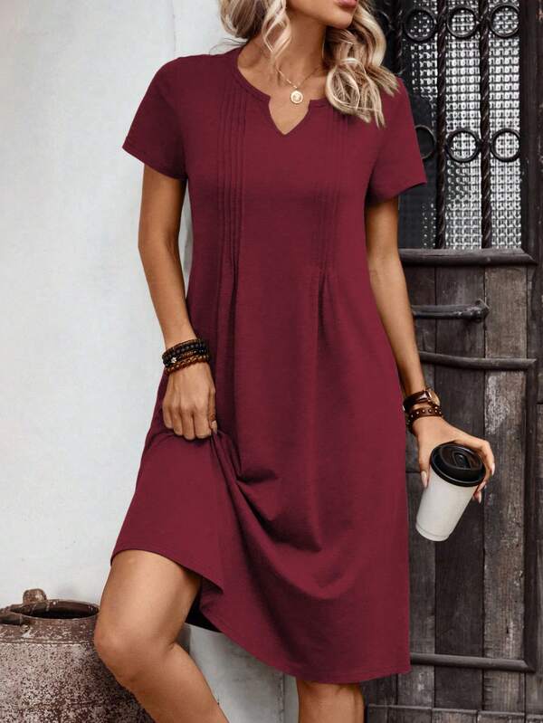 Vestido Midi Decote V Manga Curta Estilo Casual Minimalista