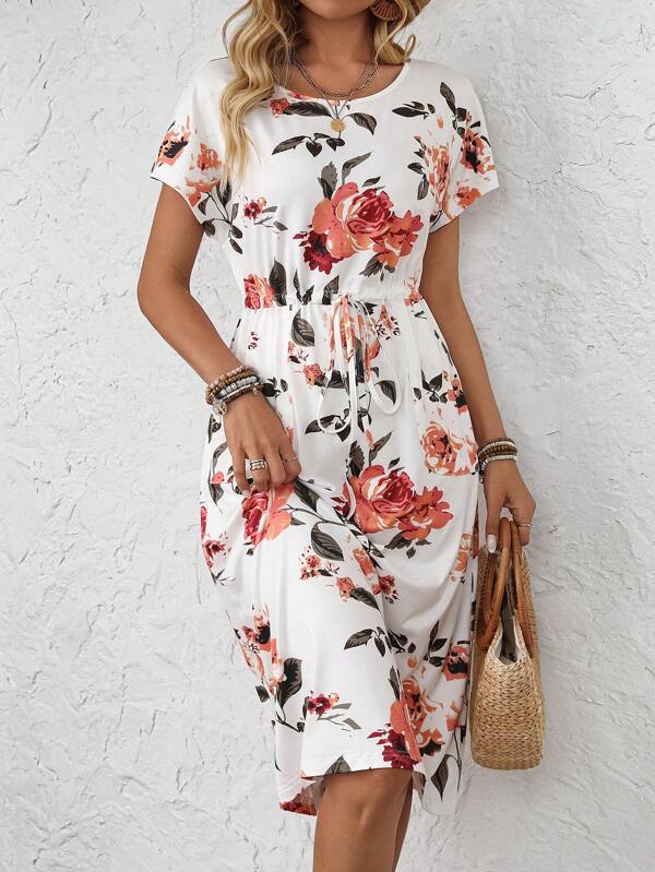 Vestido Midi Listrado Com Amarração E Bolsos Estilo Casual