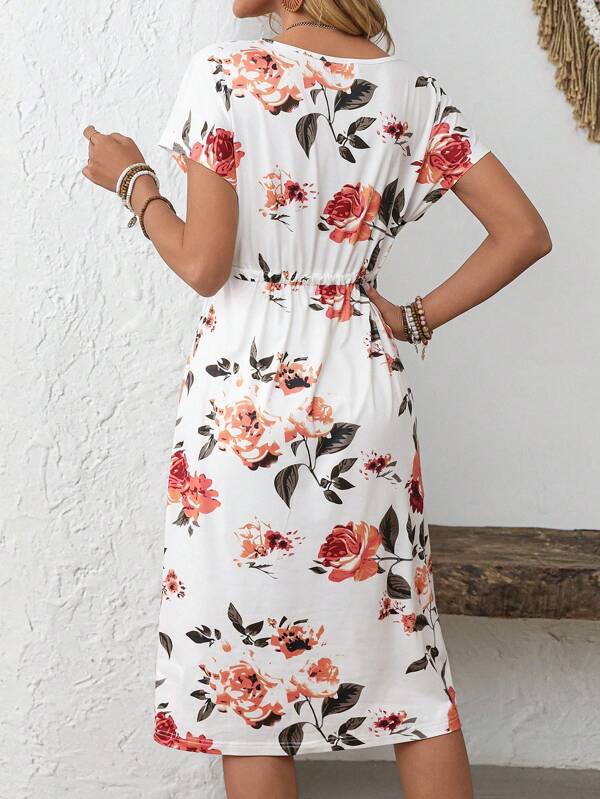 Vestido Midi Listrado Com Amarração E Bolsos Estilo Casual