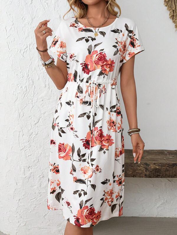 Vestido Midi Listrado Com Amarração E Bolsos Estilo Casual
