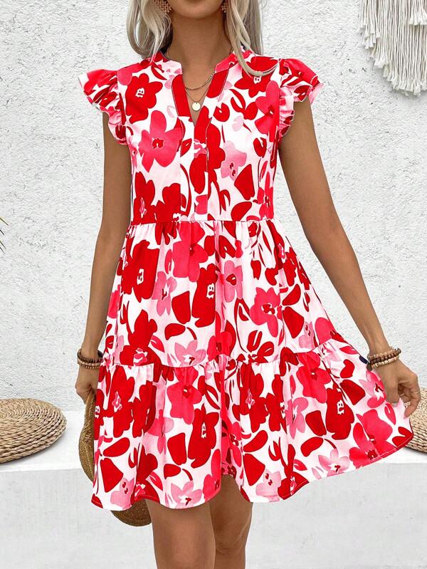 Vestido Curto Chemise Com Babados E Estampa Floral