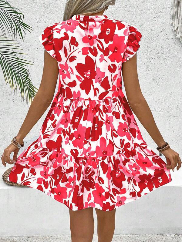 Vestido Curto Chemise Com Babados E Estampa Floral