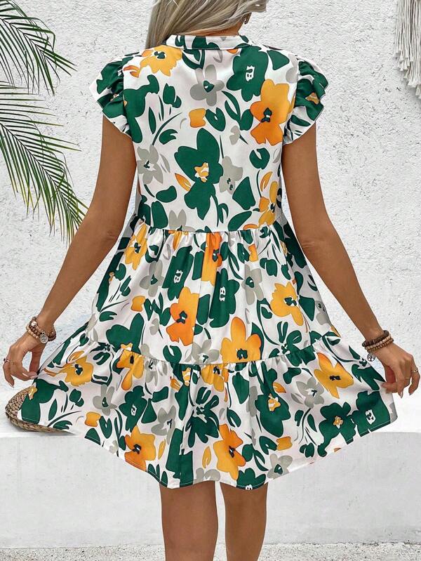 Vestido Curto Chemise Com Babados E Estampa Floral