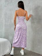 Vestido Midi Alças Finas Com Fenda Estampa Floral Romântica