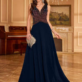Vestido Longo Com Corpete Bordado E Saia Evasê