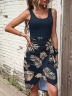 Vestido Midi Regata Com Amarração Estampa Tropical Resort