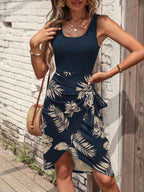 Vestido Midi Regata Com Amarração Estampa Tropical Resort