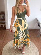 Vestido Longo Com Alças Finas E Estampa Tropical Resort