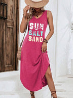 Vestido Midi Regata Com Fenda Lateral E Estampa Lettering