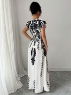 Vestido Midi Decote V Com Fenda E Estampa Étnica Boho