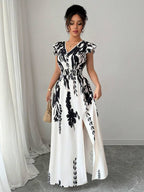 Vestido Midi Decote V Com Fenda E Estampa Étnica Boho
