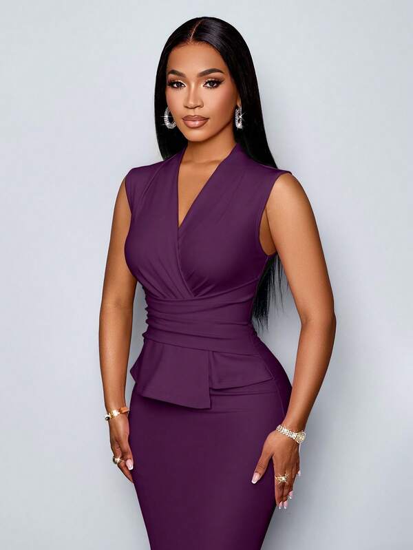 Vestido Midi Transpassado Com Peplum Estruturado