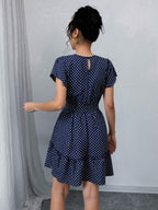 Vestido Curto Com Babados E Estampa Poá Casual