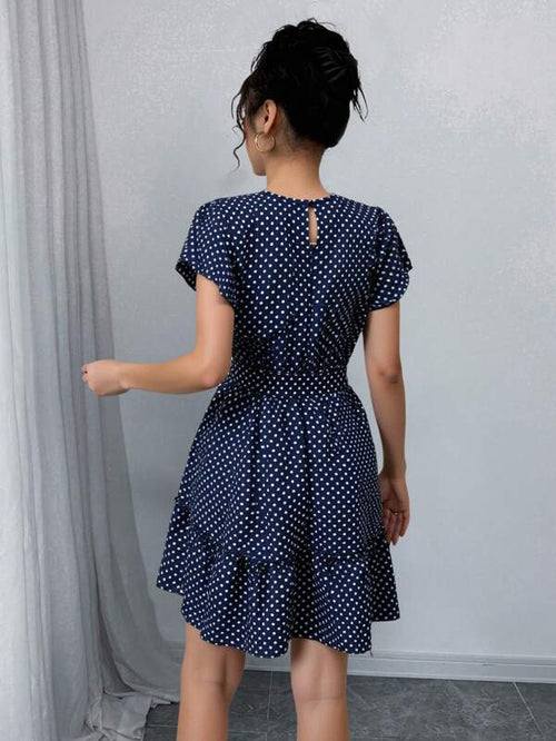 Vestido Curto Com Babados E Estampa Poá Casual