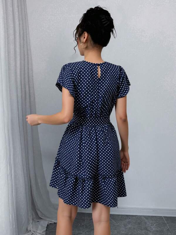 Vestido Curto Com Babados E Estampa Poá Casual