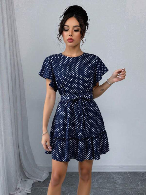 Vestido Curto Com Babados E Estampa Poá Casual