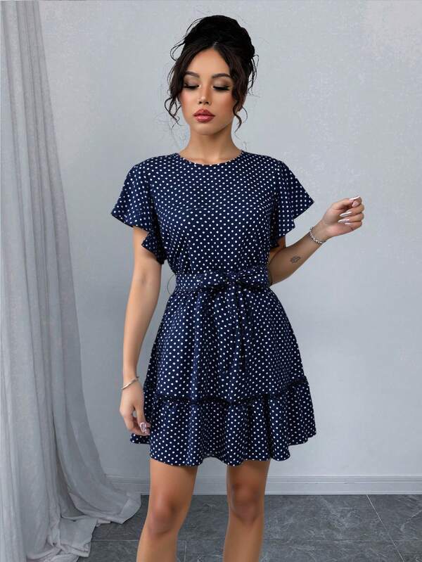 Vestido Curto Com Babados E Estampa Poá Casual